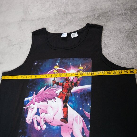 Marvel Deadpool Riding A unicorn In Space Poster Mens 2XL Black Tank Top Casual - Picture 8 of 10